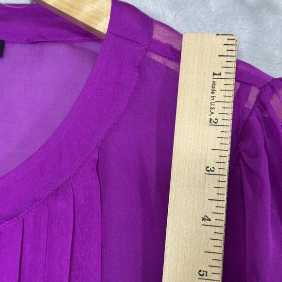 DKNY Blouse Womens Size 12 Purple 100% Silk Sheer Pleated Button Front Top - Picture 14 of 15